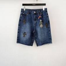 [A알] 크롬하츠 데님 숏팬츠 크로스 패치 디테일